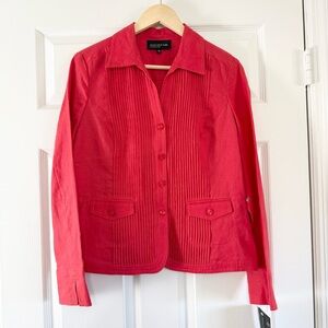 NEW Jones New York Women's Vibrant Coral Red Linen Blazer Top Size 6